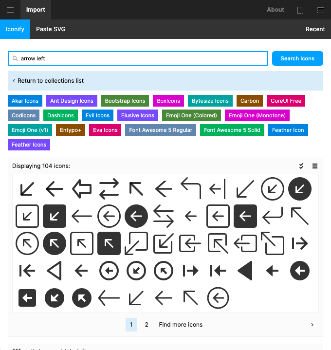 Iconify for Figma: icon search results
